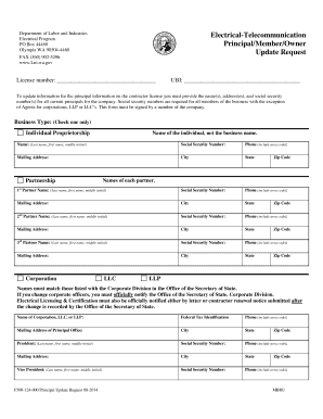 Washington Electrical Contractor Principal Update Request