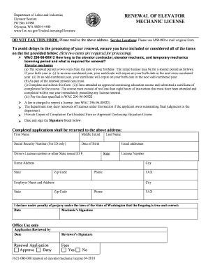 Washington Elevator Mechanic License Renewal