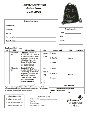 Girl Scouts Cadette Starter Kit Order Form