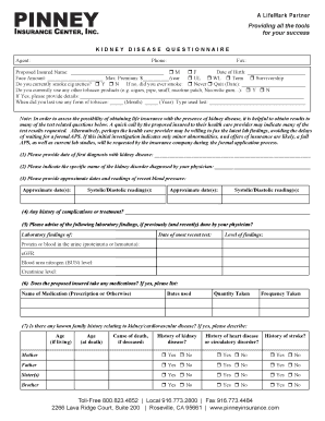 Kidney Disease Life Insurance Questionnaire
