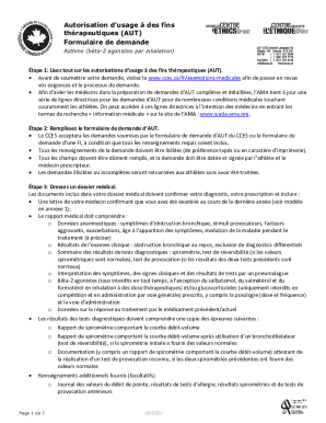 Formulaire de demande d'Autorisation d’usage à des fins thérapeutiques (AUT) pour l'asthme