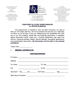 Confidential Client Questionnaire for Estate Planning