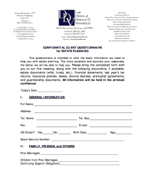 Confidential Client Questionnaire for Estate Planning