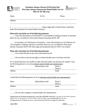 New Jersey Psychiatric Advance Directive