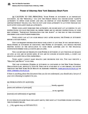 New York Statutory Short Form Durable Power of Attorney