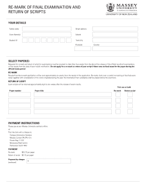 Massey University Re-mark and Script Return Form