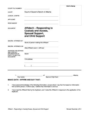 Affidavit – Responding to Custody/Access, Spousal and Child Support