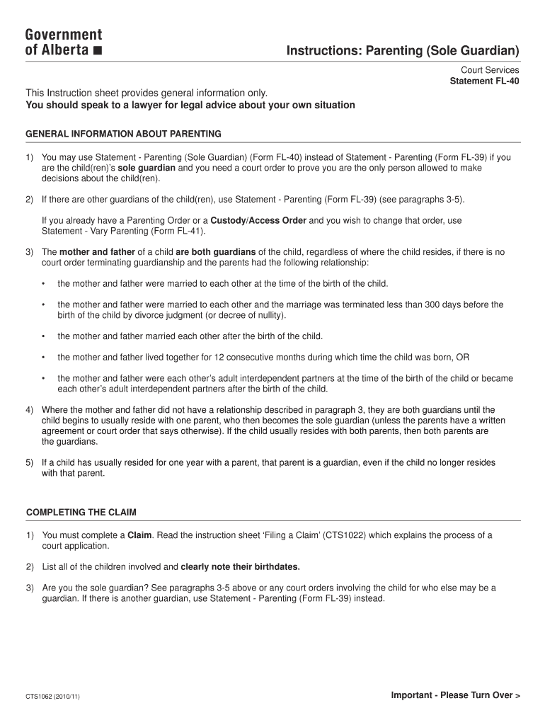 Fillable Online Instructions Parenting (Sole Guardian) Fax Email Print