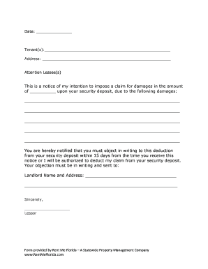 Florida Security Deposit Damage Claim Notice