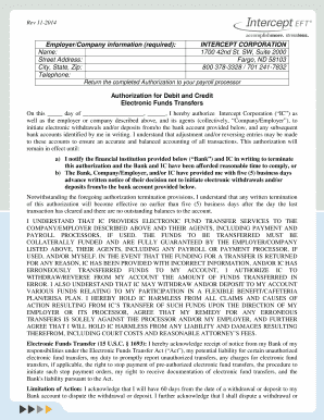 Authorization for Debit and Credit Electronic Funds Transfers