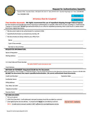 Request for Authentication/Apostille