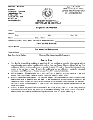 Texas Request for Official Certificate or Apostille