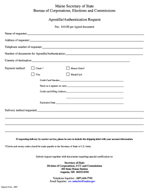 Maine Apostille Authentication Request Form