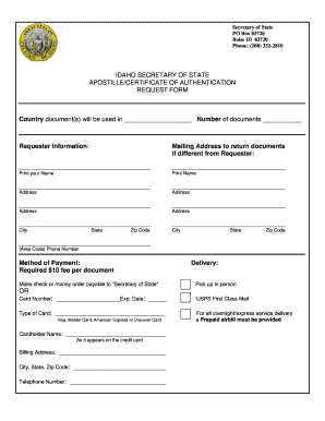 Idaho Apostille Request Form