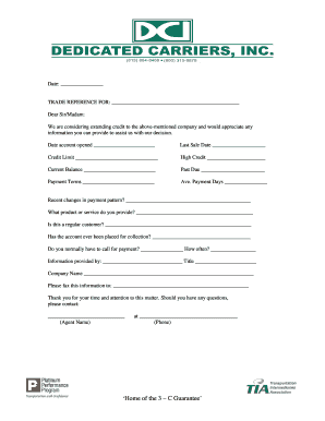 Trade Reference Request Form
