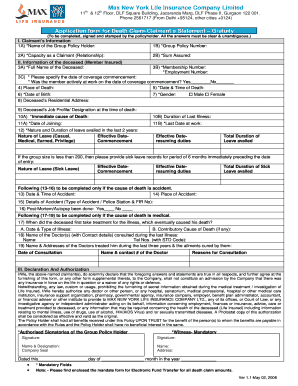 Max New York Life Insurance Death Claim Form