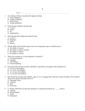 Adolescent Development Quiz