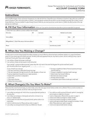 Kaiser Permanente Account Change Form
