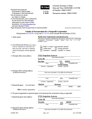 Colorado Nonprofit Articles of Incorporation