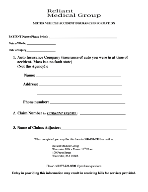 Motor Vehicle Accident Insurance Information Form