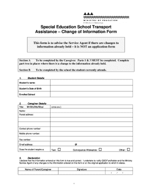 Special Education School Transport Assistance Change Form
