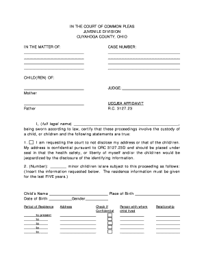 UCCJEA Affidavit for Child Custody