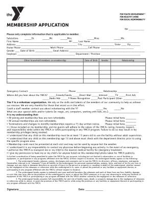 YMCA Membership Application