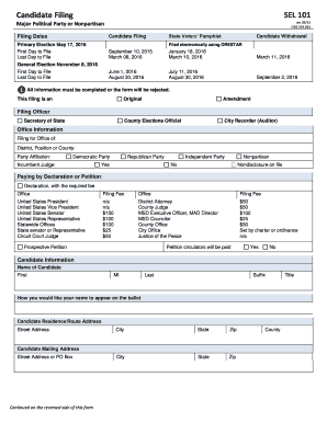 Oregon Candidate Filing Form SEL 101