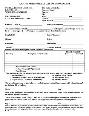 Freight Loss and Damage Claim Form