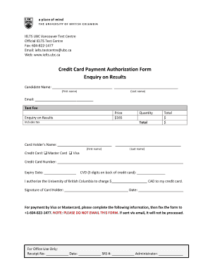 IELTS Test Payment Authorization Form