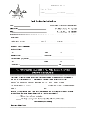 Hotel Credit Card Authorization Form