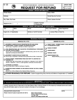 New Mexico Vehicle Refund Request Form