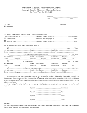 Proxy Form for Siam Cement Shareholders