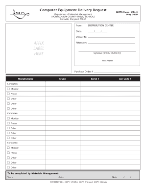 Computer Equipment Delivery Request Form