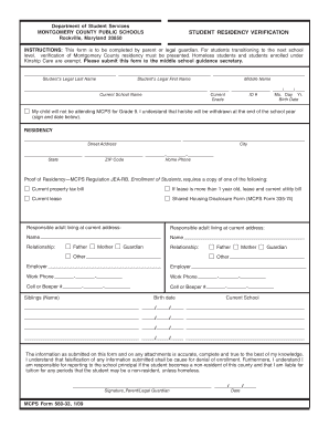 Montgomery County Student Residency Verification Form