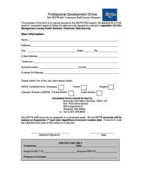 MCPS Professional Development Online Account Request