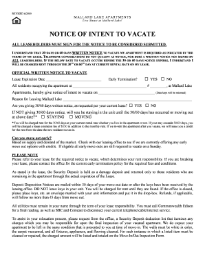 Notice of Intent to Vacate