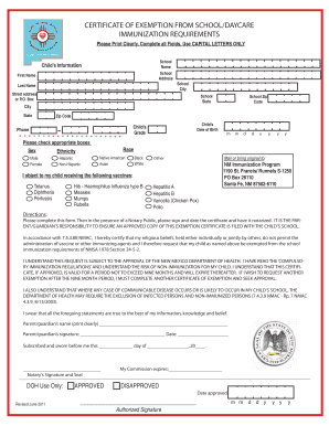 New Mexico School Immunization Exemption Certificate