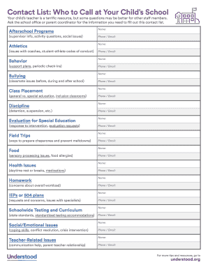 School Contact List Template