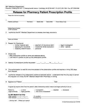 MIT Medical Pharmacy Release Form