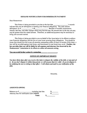 Demand Notification for Immediate Payment