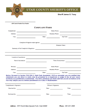 Utah Sheriff Complaint Form