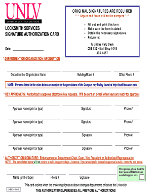 Locksmith Services Signature Authorization Card
