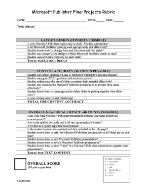 Microsoft Publisher Final Projects Rubric