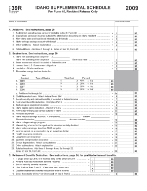Idaho Supplemental Schedule 2009