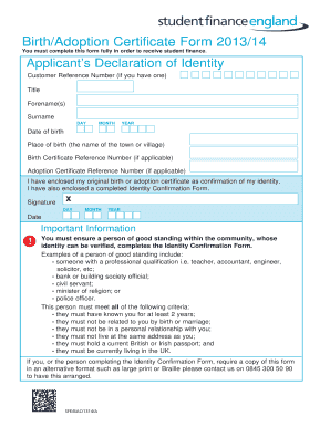 UK Student Finance Identity Confirmation Form