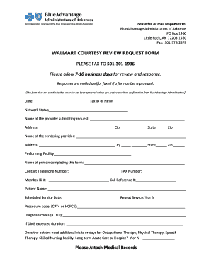 Walmart Courtesy Review Request Form