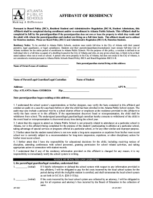 Affidavit of Residency for Atlanta Public Schools