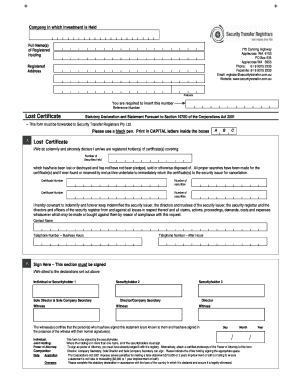 Lost Certificate Declaration Form