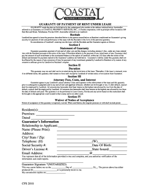 Guaranty of Payment of Rent Under Lease